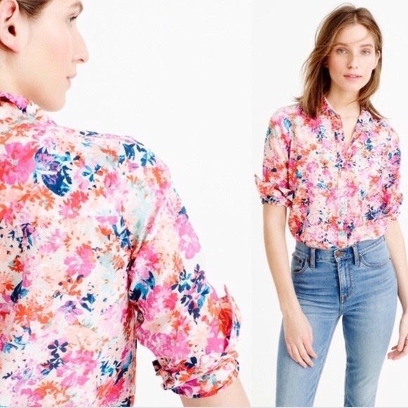 J. Crew Tops - J Crew Boy Shirt brushstroke marigold floral button up size 6